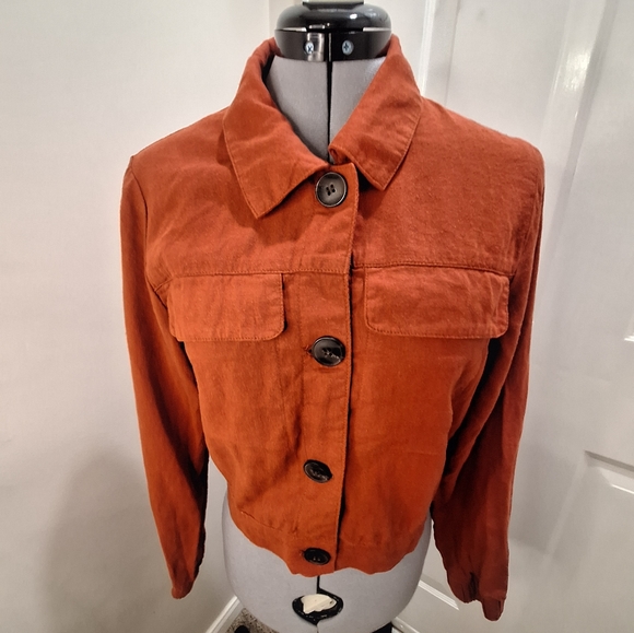 Cisono Linen Collection Tarra Cotta Colored Cropped Jacket.      Size Small - Picture 2 of 6